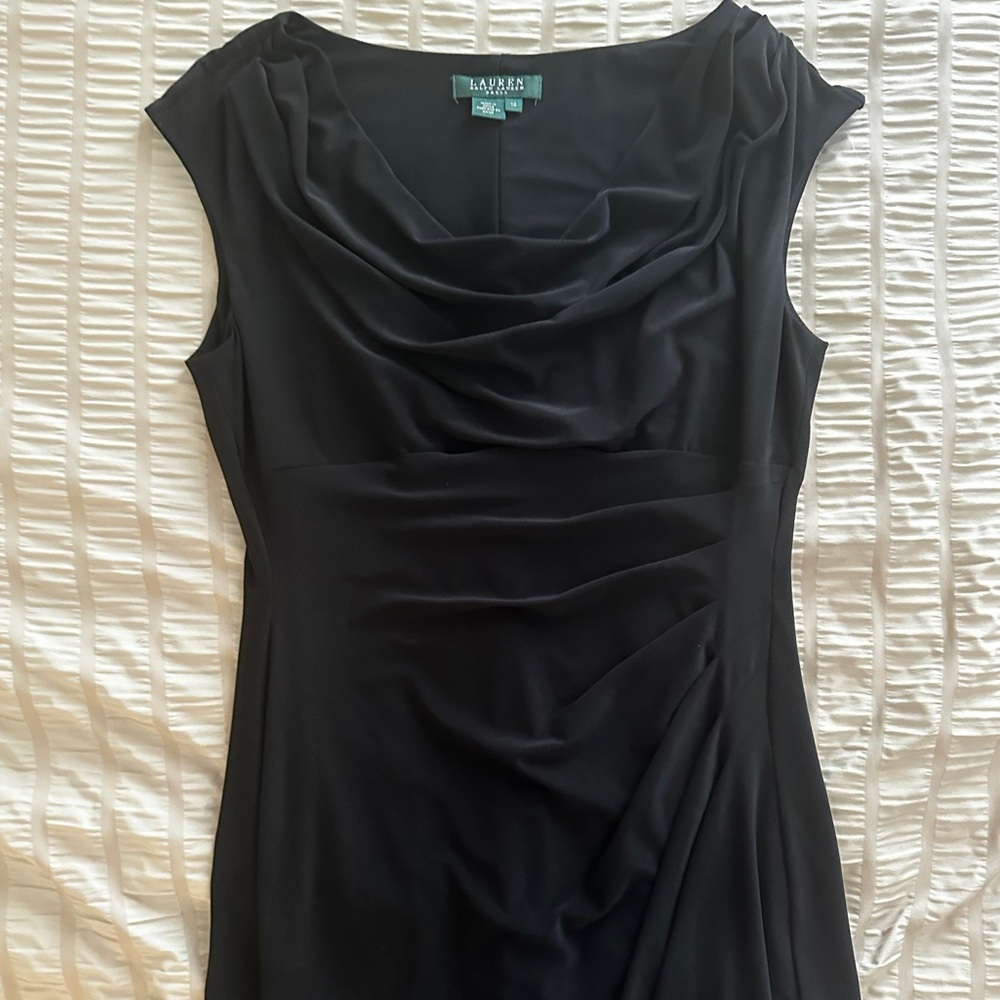 Lauren Ralph Lauren Black Draped Midi Dress with Cap Sleeves Size 12